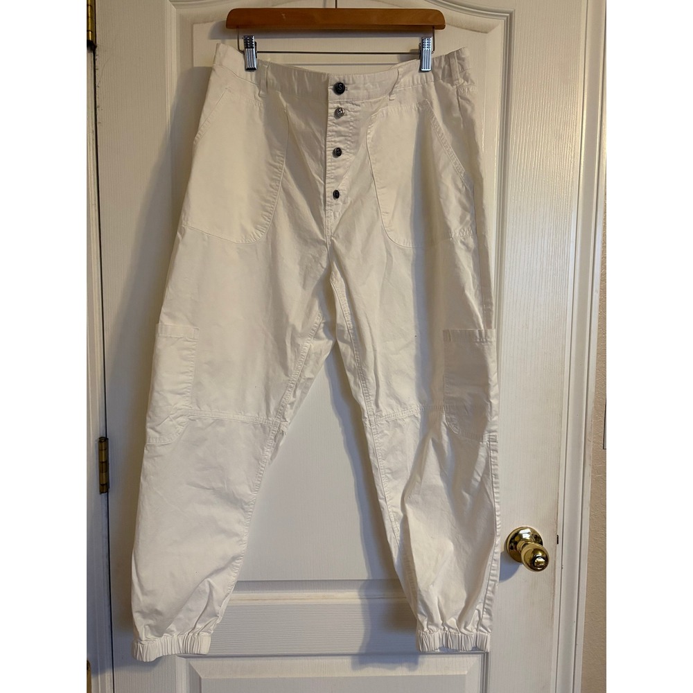 Sundance Womens White Cotton Utility Cargo Jogger Pants Button Fly Size 16